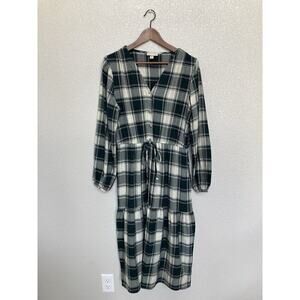 Knox Rose Green Plaid Peasant Maxi Dress size M long sleeve tiered cottage boho